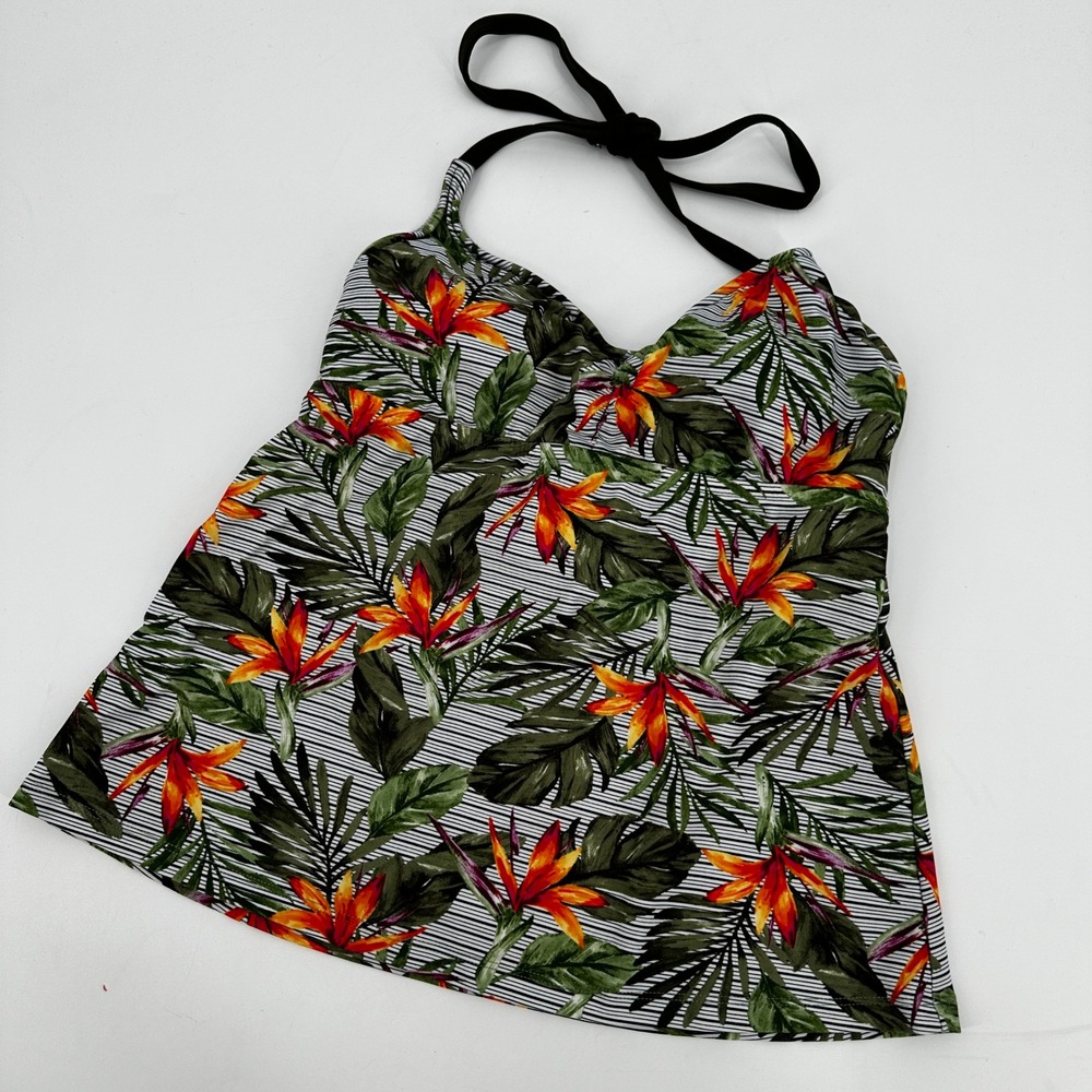 Mossimo Small Tropical Bird of Paradise Stripe Halter Tankini Swim Top Botanical
